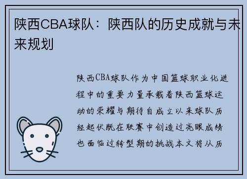 陕西CBA球队：陕西队的历史成就与未来规划